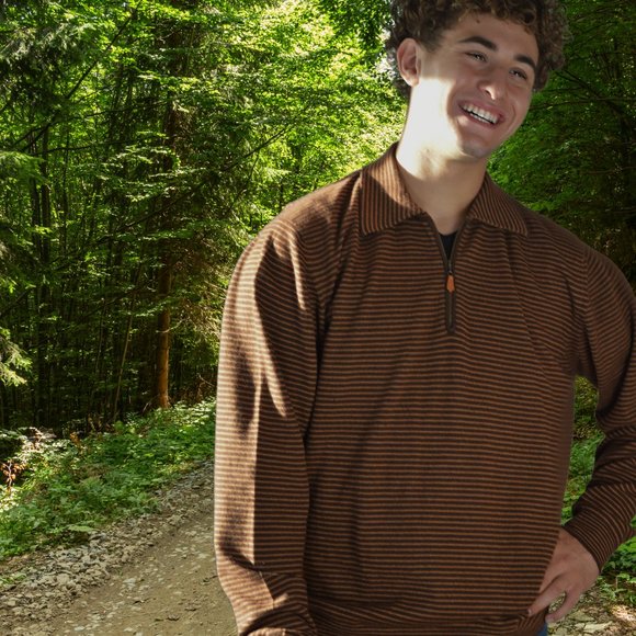 Mens Brown Cashmere Striped Oversized Sweater Relaxed Fit - Picture 2 of 6